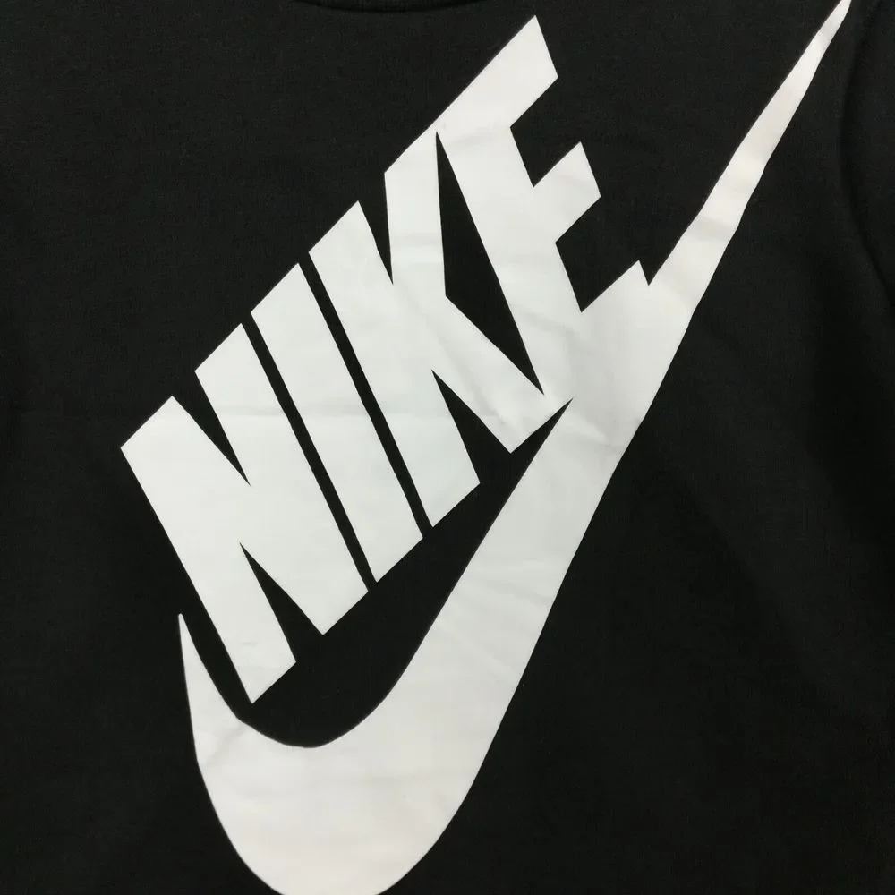 Nike Boys Sweatshirt Swoosh Big Logo Black‎ Crew Neck Screenprint 4 New